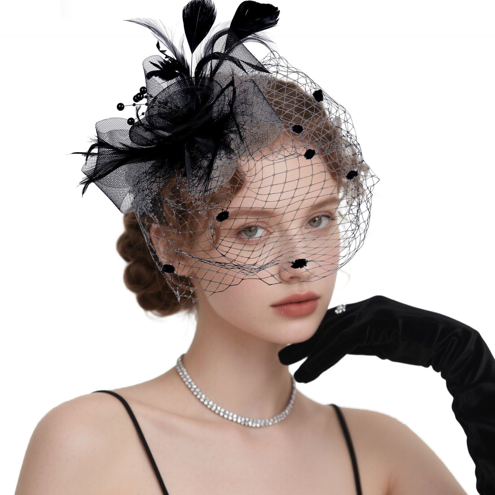 4189 Fascinators Hats For Women Tea Party Hat Feather Headwear With Veils